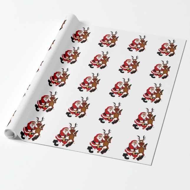 Der Weihnachtsmann mit Elch Geschenkpapier (Ungerollt)