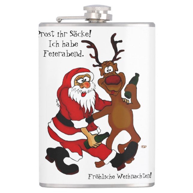 Der Weihnachtsmann mit Elch - heißes Fest Flachmann (Vorderseite)
