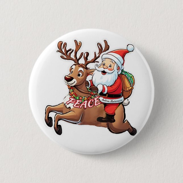 Der Weihnachtsmann mit Friedensgeschenken Button (Vorderseite)