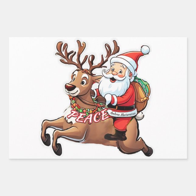 Der Weihnachtsmann mit Friedensgeschenken Geschenkpapier Set (Vorderseite)