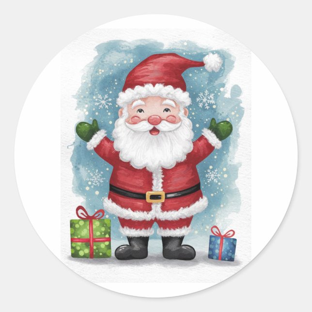 Der Weihnachtsmann mit Geschenken Runder Aufkleber (Vorderseite)