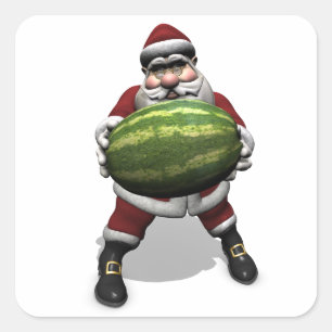 Der Weihnachtsmann mit riesiger Wassermelone Quadratischer Aufkleber