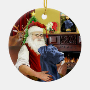 Der Weihnachtsmann mit seinem Blue Great Dane (nat Keramikornament