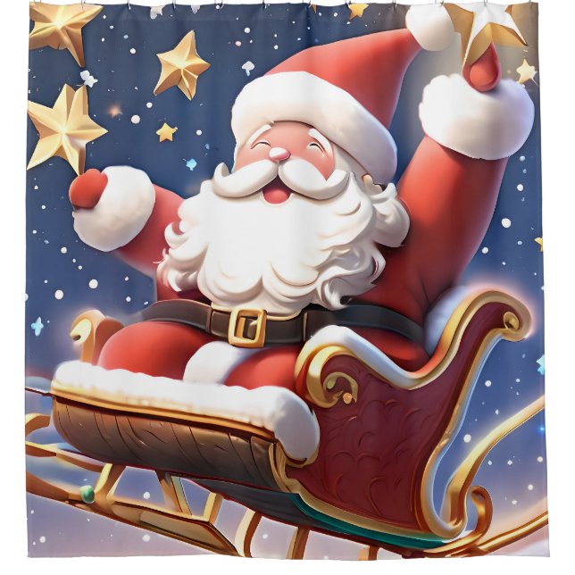 Der Weihnachtsmann mit seinem Schlitten unter den  Duschvorhang (Vorderseite)