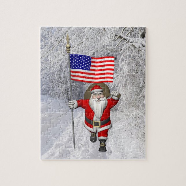 Der Weihnachtsmann mit US-Flagge Puzzle (Vertikal)