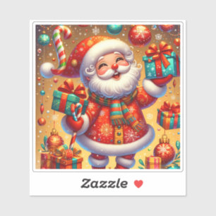 Der Weihnachtsmann mit Weihnachtsgeschenken Aufkleber