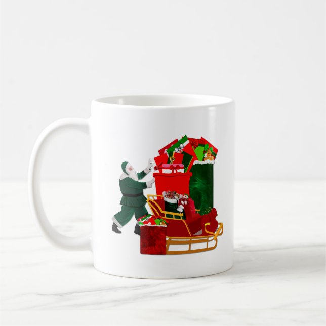 Der Weihnachtsmann packt seinen Schlitten Kaffeetasse (Links)