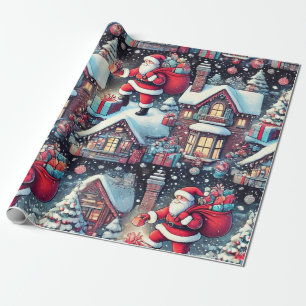 Der Weihnachtsmann präsentiert sich im Schornstein Geschenkpapier
