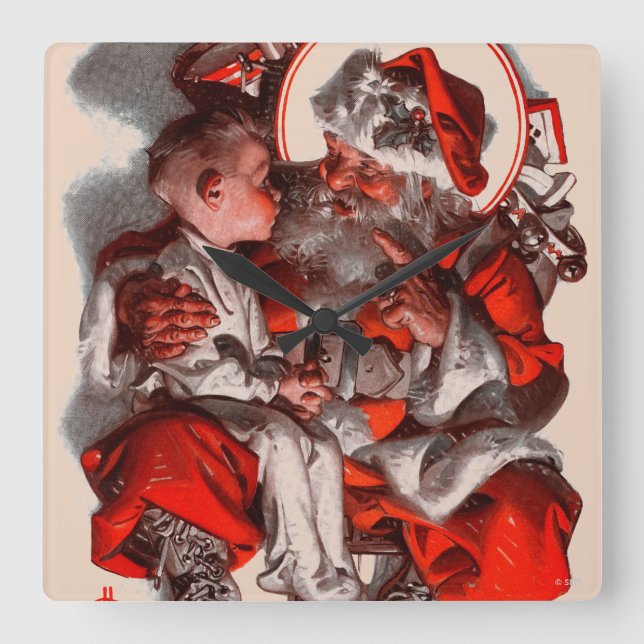Der Weihnachtsmann Quadratische Wanduhr (Vorderseite)