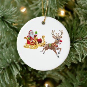 Der Weihnachtsmann reitet auf Schlitten Keramik Ornament