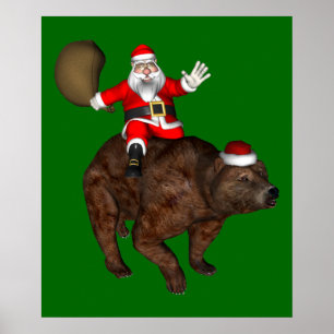 Der Weihnachtsmann reitet einen Bär Poster