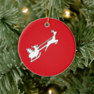 Der Weihnachtsmann reitet mit Rentieren Keramik Ornament