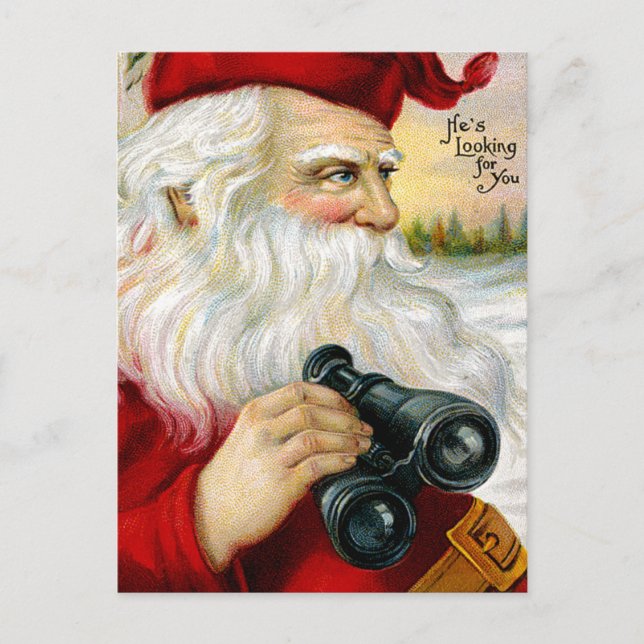 Der Weihnachtsmann sieht dich an Feiertagspostkarte (Vorderseite)