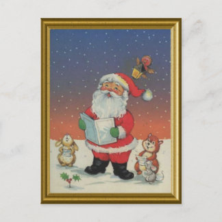 Der Weihnachtsmann singt mit den Tieren Carolen Feiertagspostkarte