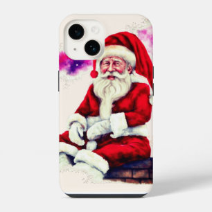 Der Weihnachtsmann sitzt mit Wolken an der Ziegelw iPhone 14 Hülle
