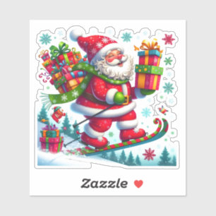 Der Weihnachtsmann Skifahren mit Geschenken Aufkleber