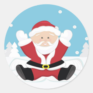 Der Weihnachtsmann spielt auf Schnee. Runder Aufkleber