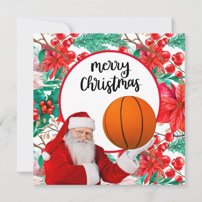 Der Weihnachtsmann spielt Basketball Frohe Weihnac Karte (Vorderseite)