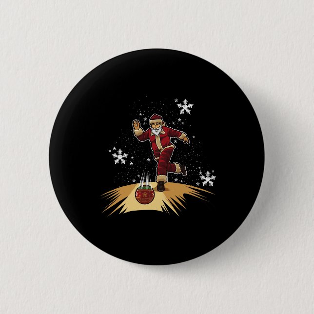 Der Weihnachtsmann spielt Bowling - Weihnachtsgesc Button (Vorderseite)
