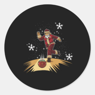 Der Weihnachtsmann spielt Bowling - Weihnachtsgesc Runder Aufkleber