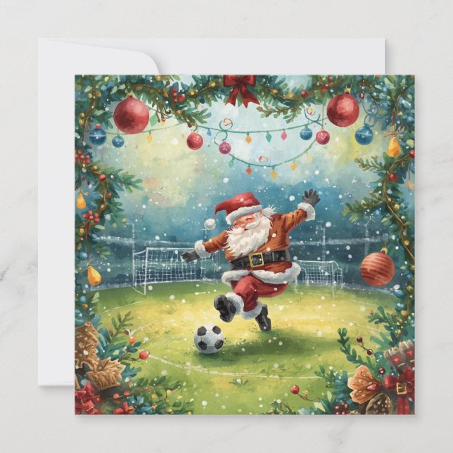 Der Weihnachtsmann spielt Fußball auf dem Weihnach Karte (Vorderseite)