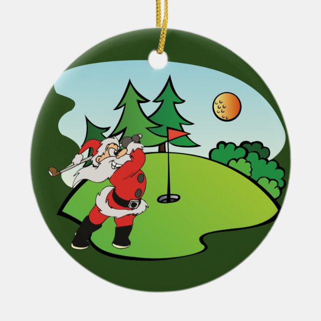 Der Weihnachtsmann spielt Golf auf dem 9. Loch Keramik Ornament (Vorne)