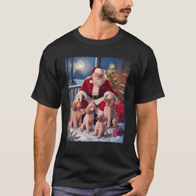 Der Weihnachtsmann spielt mit Poodles Dog Besitzer T-Shirt (Vorderseite)