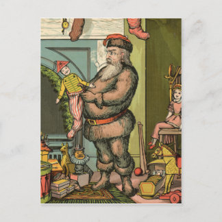 Der Weihnachtsmann steckt ein Spielzeug in eine So Postkarte