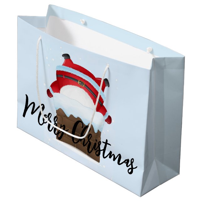 Der Weihnachtsmann steckt im Schornstein Große Geschenktüte (Vorderseite Schrägansicht)