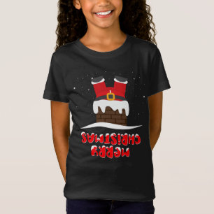 Der Weihnachtsmann steckt im Schornstein und auf d T-Shirt