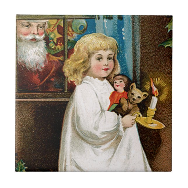 Der Weihnachtsmann steht am Fenster Fliese (Vorderseite)