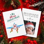 Der Weihnachtsmann stürzt ins Flugzeug, Foto, Weih Feiertagskarte<br><div class="desc">Der Weihnachtsmann stürzt ins Flugzeug, ins Foto, die lustige Weihnachtskarte. Design zeigt eine Abbildung eines großen Flugzeuges, in dem der Weihnachtsmann einstürzt und an den Geschenken festhält, um sie nicht zu verlieren. Der Gruß "Frohe Weihnachten und Glück Neues Jahr sitzt über ihnen. Auf der Rückseite der Karte steht eine lustige...</div>