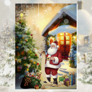 Der Weihnachtsmann überprüft seine Liste der guten Feiertagskarte