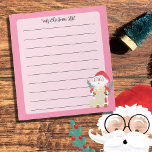 Der Weihnachtsmann überprüft seine Liste mit rosa  Notizblock<br><div class="desc">Niedliches Weihnachts-Pink-Notizblock mit einem Aquarell-Weihnachtsklub. Stellen Sie es mit Ihrem Text oder Namen ein. © ArianeC Illustrations-Alle Rechte vorbehalten</div>