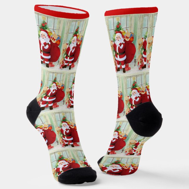 Der Weihnachtsmann überprüft seine Neuheit Socken (Gewinkelt)