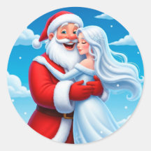 Der Weihnachtsmann umarmt eine Schneekönigin