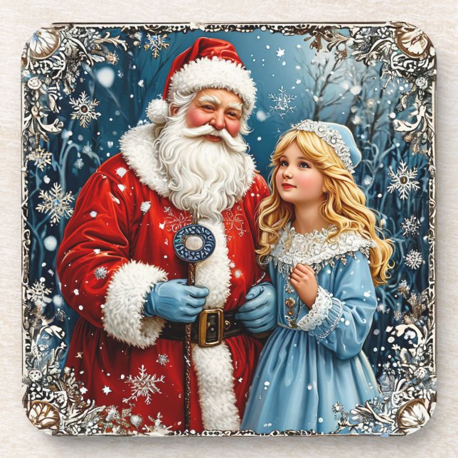 Der Weihnachtsmann und der Schnee Mainen im Winter Getränkeuntersetzer (Vorderseite)