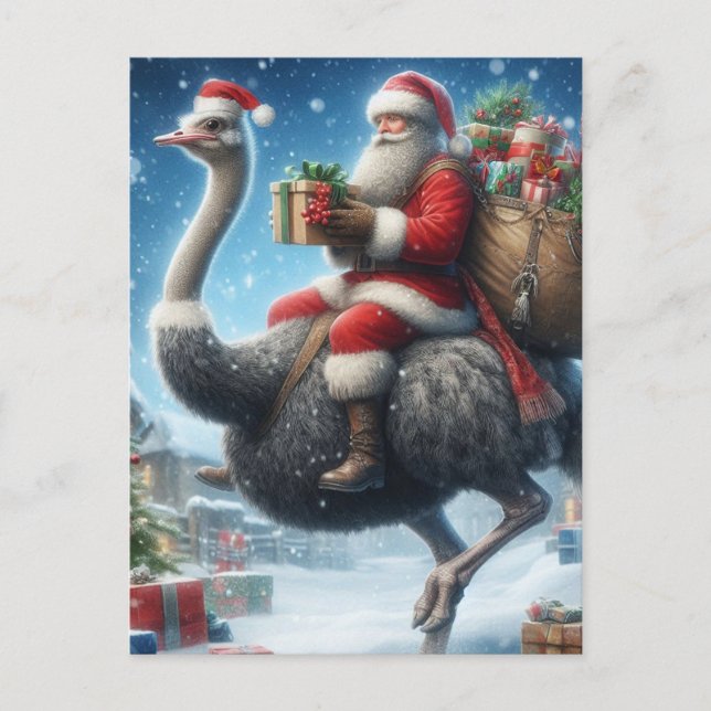 Der Weihnachtsmann und der Strauß Postkarte (Vorderseite)
