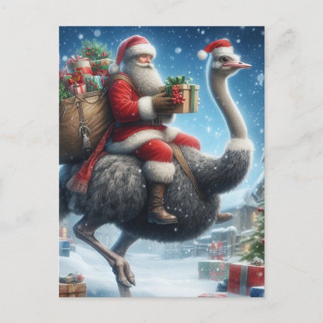Der Weihnachtsmann und der Strauß Postkarte (Vorderseite)