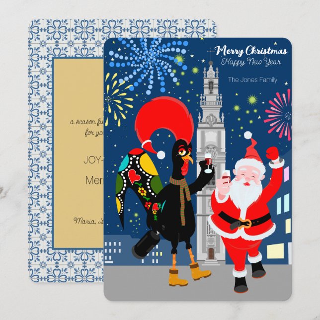 Der Weihnachtsmann und der Toast zum Neujahr Karte (Vorne/Hinten)