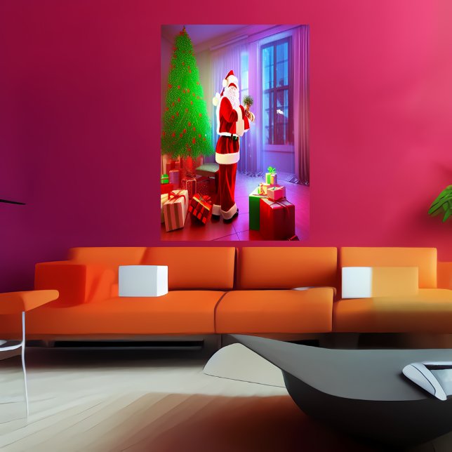 Der Weihnachtsmann und der Weihnachtsbaum | AI Art Poster (Von Creator hochgeladen)