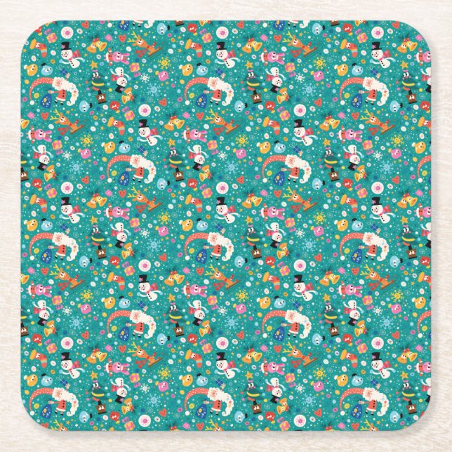 Der Weihnachtsmann und die Freundinnen Muster Rechteckiger Pappuntersetzer (Vorderseite)