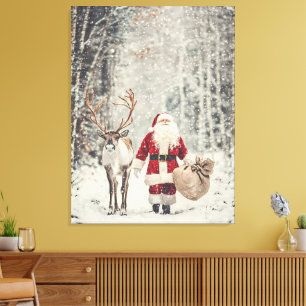 Der Weihnachtsmann und die Rentiere im Winterwunde Leinwanddruck