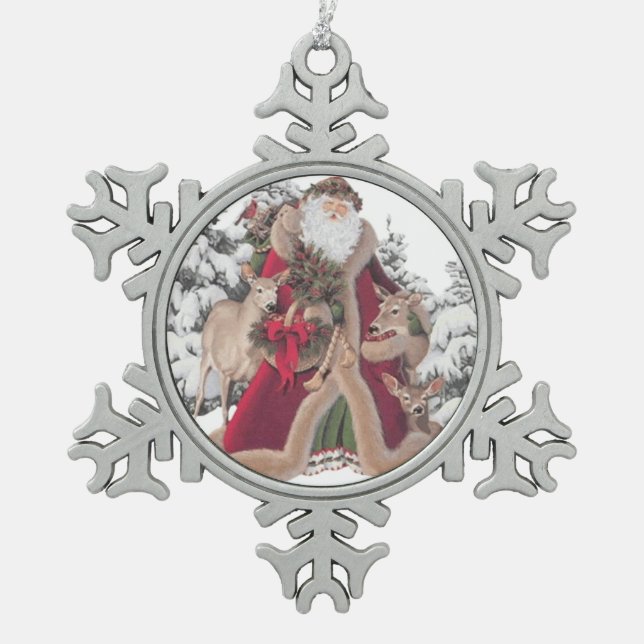 Der Weihnachtsmann und die Städte Schneeflocken Zinn-Ornament (Vorderseite)