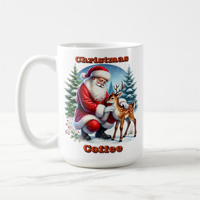 Der Weihnachtsmann und ein junger Rentier im Winte Kaffeetasse (Links)