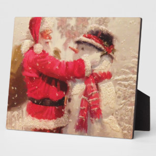 Der Weihnachtsmann und Schneemann im Schnee Fotoplatte