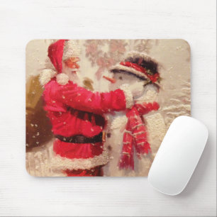 Der Weihnachtsmann und Schneemann im Schnee Mousepad