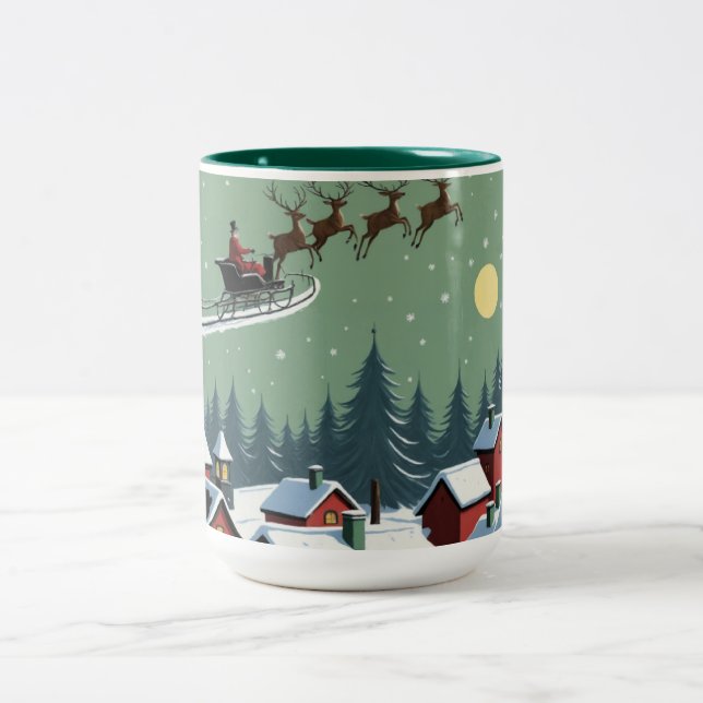 Der Weihnachtsmann und sein Schlitten Zweifarbige Tasse (Mittel)