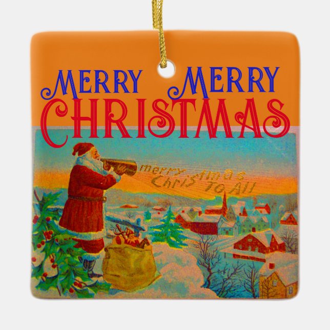 Der Weihnachtsmann und sein Weihnachtshorn Keramikornament (Vorderseite)