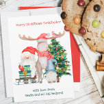 Der Weihnachtsmann und seine Helfer Niedlichen Per Feiertagskarte<br><div class="desc">Personalisierte Weihnachtskarte für Kinder .. von Santa und Seinen Helfern (bearbeitbar). Das Design zeigt eine niedliche Abbildung des Weihnachtsmannes und seiner Helfer mit einem Schlitten Geschenke, einem Gnome und einem geschmückten Weihnachtsbaum. Die Vorlage ist für Sie Set, um alle Formulierungen an den Anzug anpassen. Es ist mit whimsical Typografie geschrieben...</div>